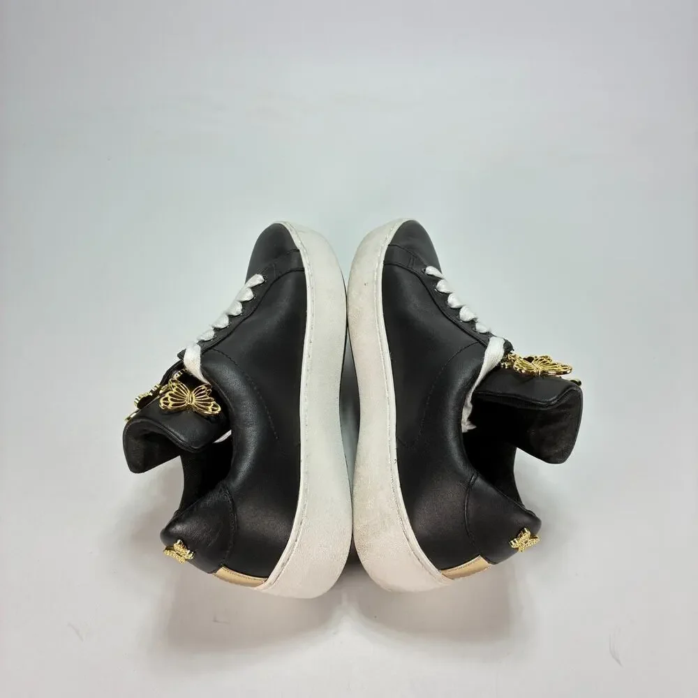 Michael Kors Mindy Black Leather Gold Tone Butterfly Sneakers Shoes Youth Sz 5M